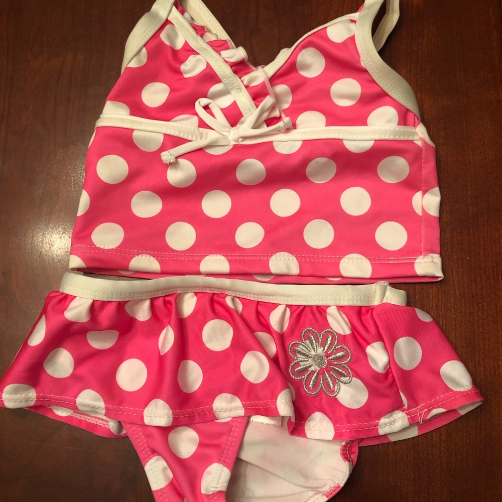 2T pink polka dots swim suit